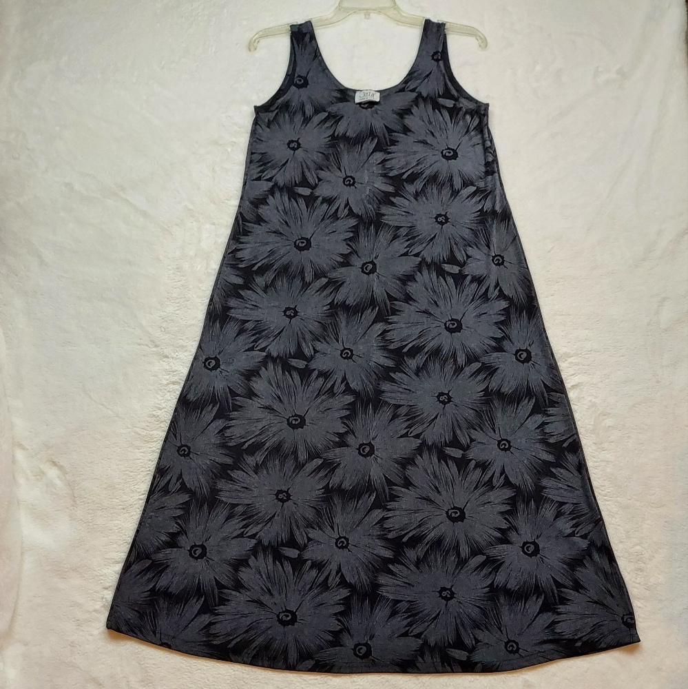 Vintage Jostar Black Gray Shimmery Sleeveless Stretch Shift Dress Size S